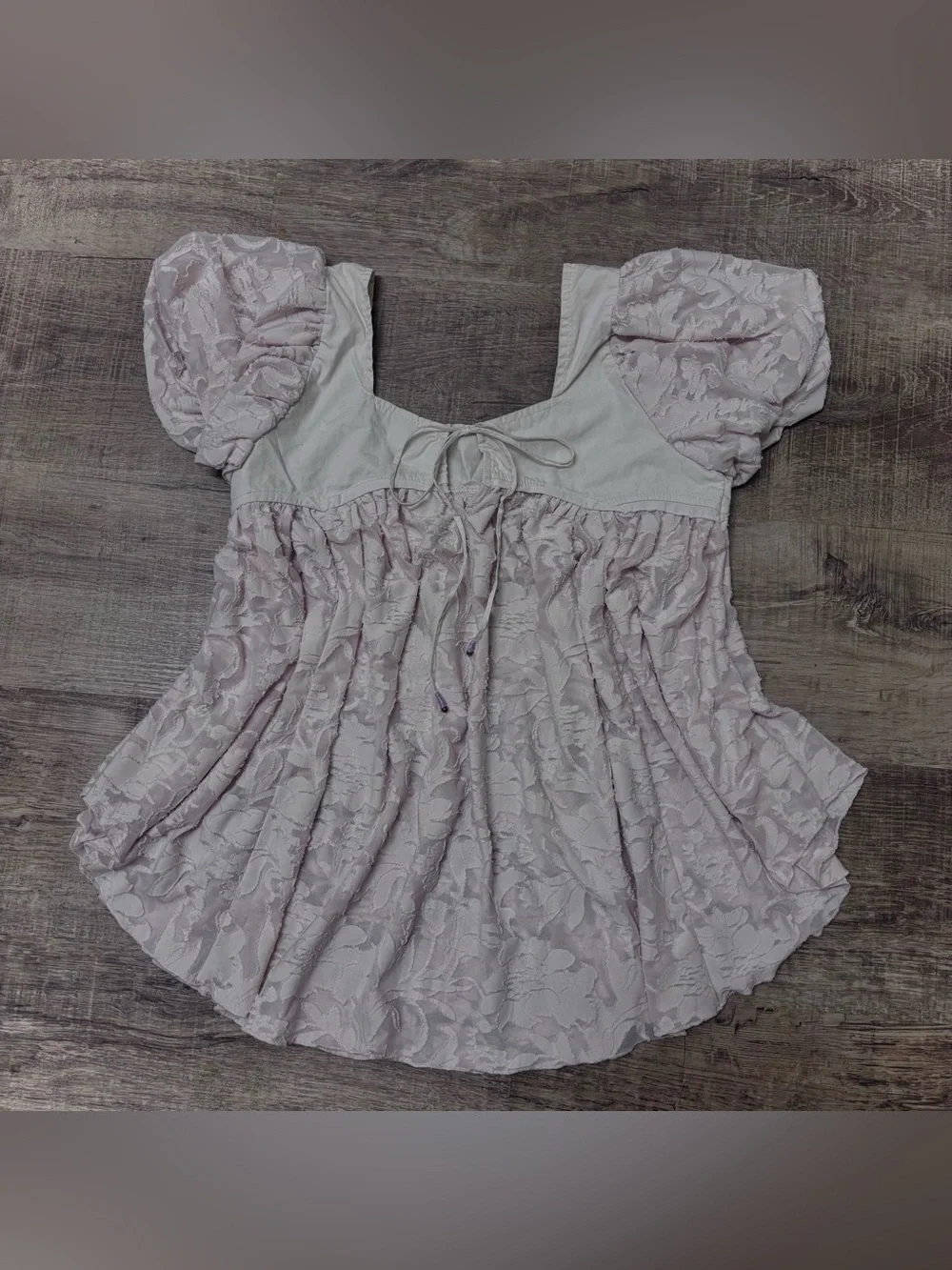 + blush white lace babydoll top w/ puff sleeves +